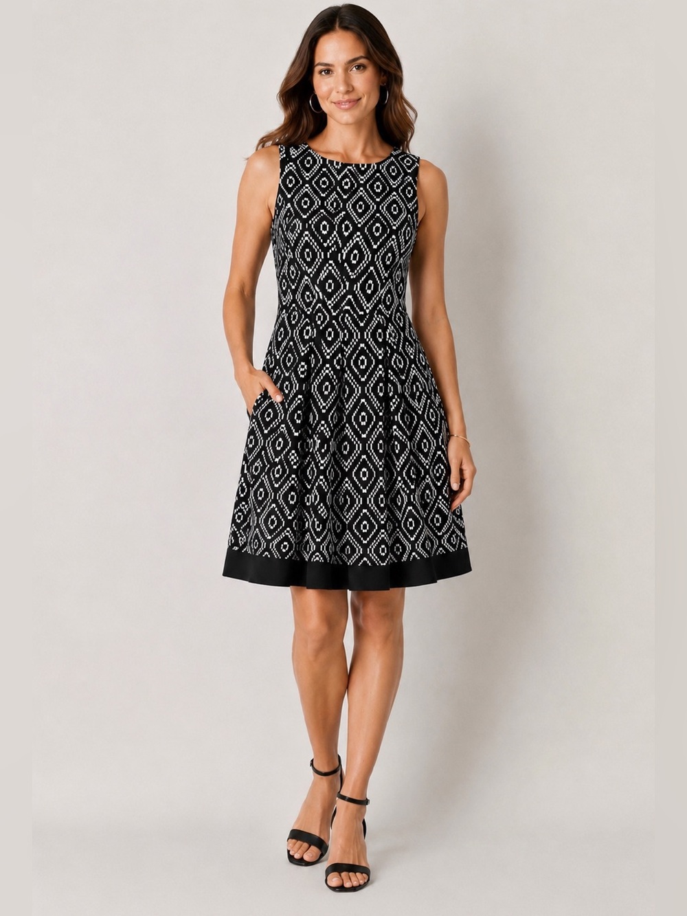 ALYX Black White Geometric Print Fit & Flare Sleeveless Dress Size 10